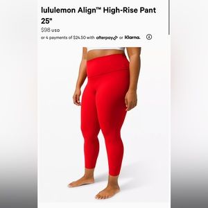 lululemon Align™ High-Rise Pant 25" Dark Red Size 0